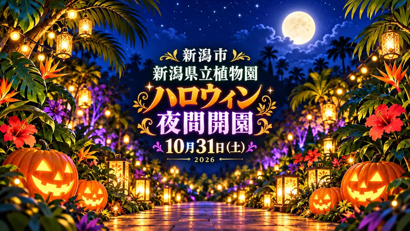 10月31日は県立植物園のハロウィン夜間開園へ|熱帯植物ドームのライトアップも|編集部制作のイメージイラスト