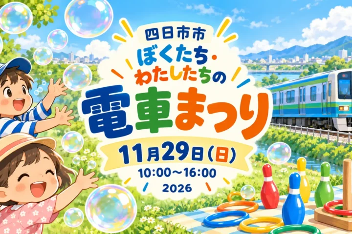 四日市市 ぼくたち・わたしたちの電車まつり。2026年11月29日（日）10〜16時。編集部制作のイメージイラスト。